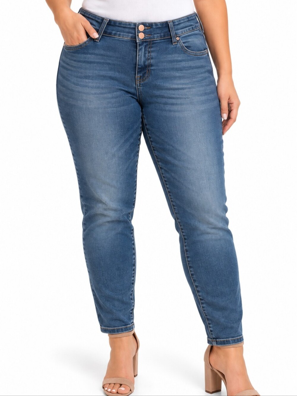 Angels Forever Young Women's Skinny Jeans Curvy โ Medium Blue Wash 16w